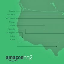Amazon HQ2 shortlisted cities map