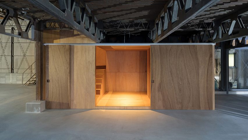 Schemata Architects adds sequence of plywood boxes to redefine spaces inside House in Nobeoka
