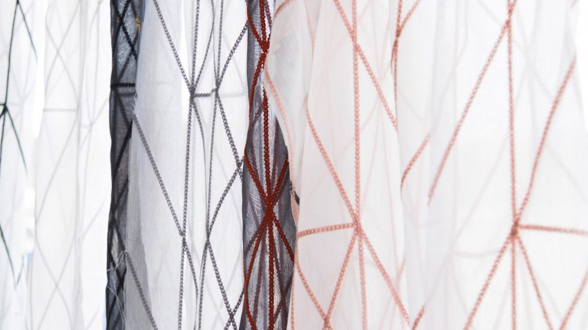 Bouroullecs embroider geometric patterns onto translucent Kvadrat fabric