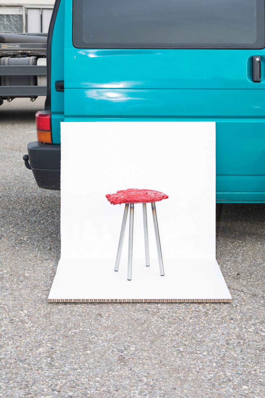 A group of four German designers have turned the oddly-shaped plates of raw plastic that pour out of injection moulding machines during production, into stool seats.