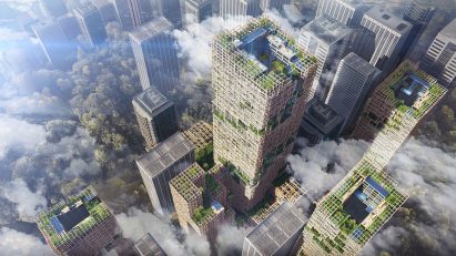 A visual of the timber W350 skyscraper