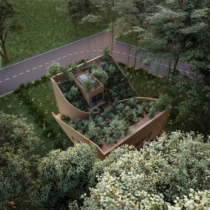 Self-sufficient Yin & Yang house incorporates gardens on its interlocking dual-aspect roof