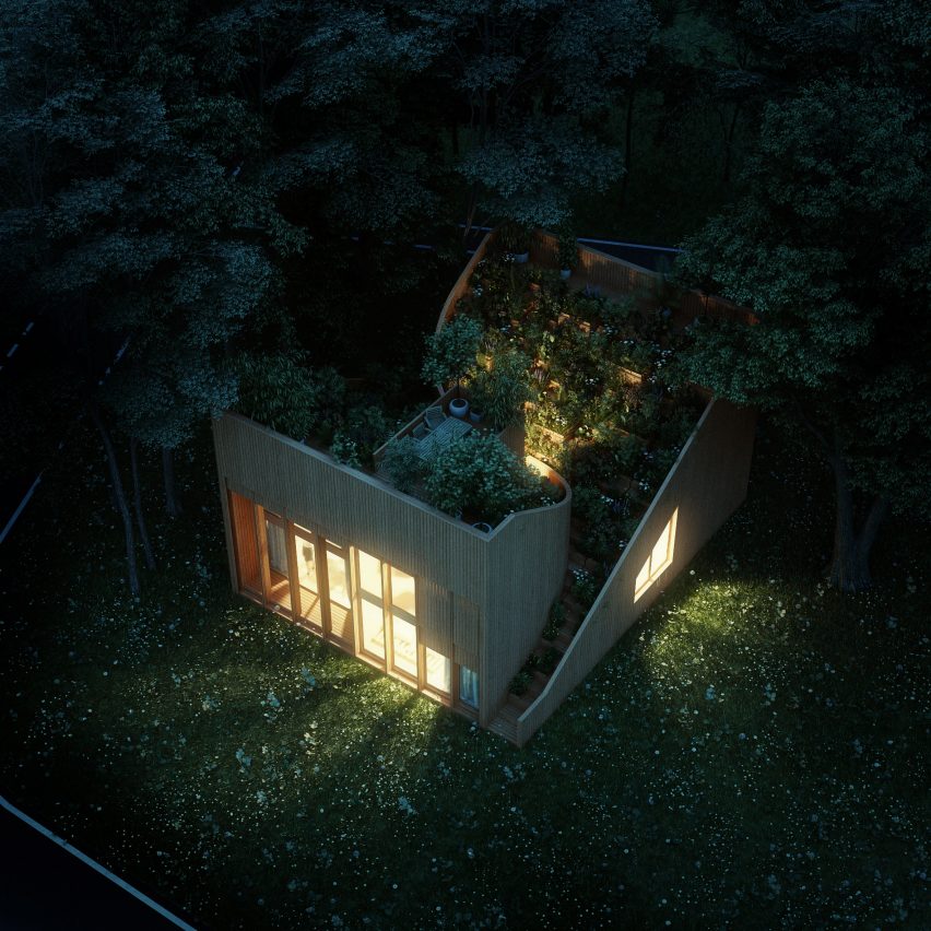 Self-sufficient Yin & Yang house incorporates gardens on its interlocking dual-aspect roof