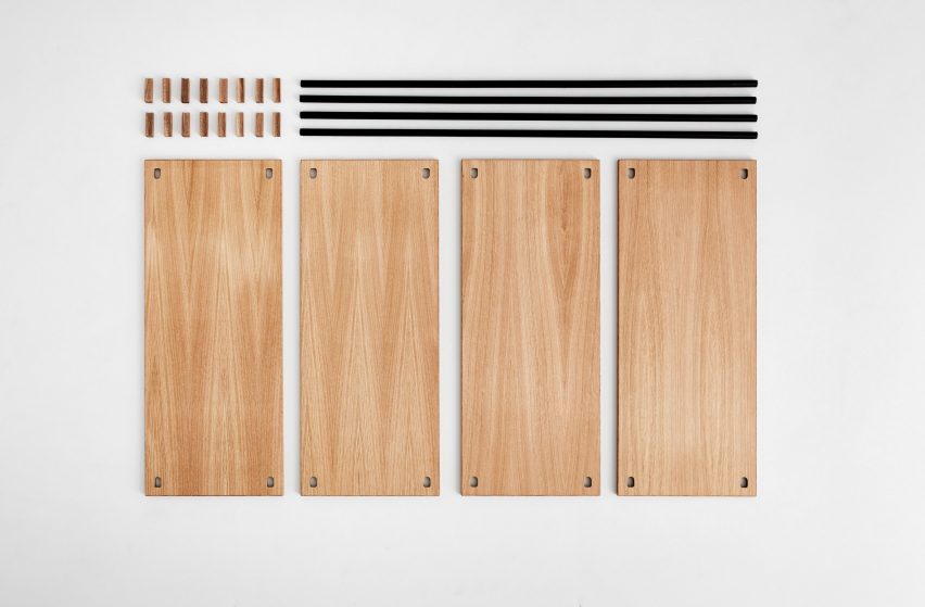 Moebe creates flexible shelving system that is held together by wooden wedges