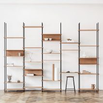Moebe creates flexible shelving system that is held together by wooden wedges