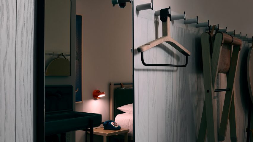Foldaway chairs and bunks furnish bedrooms at Moxy Times Square hotel