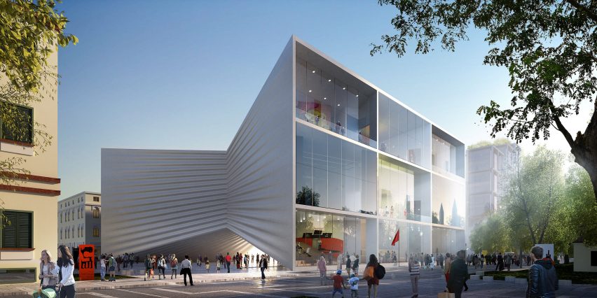 BIG designs "bow-tie-shaped" theatre for Albania's capital city
