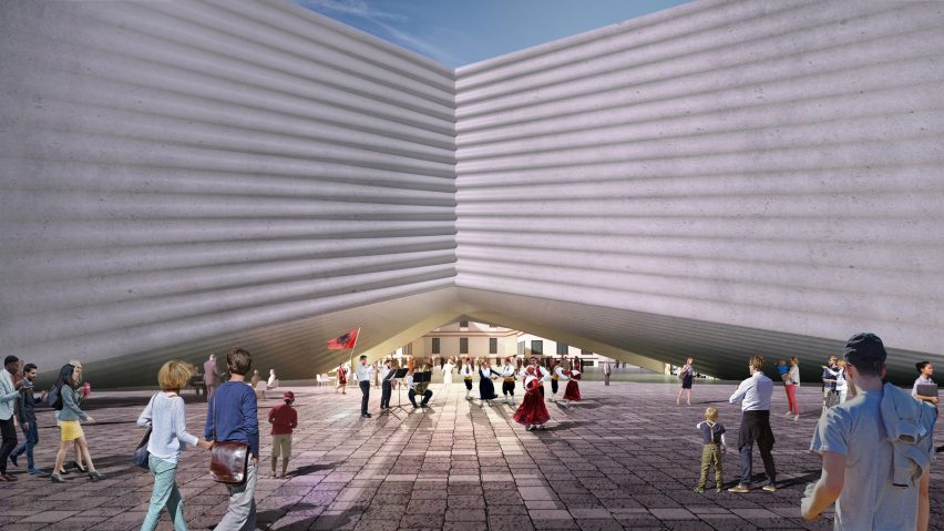 BIG designs "bow-tie-shaped" theatre for Albania's capital city