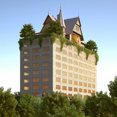 Philippe Starck designs “phantasmagoric” hotel topped with a house for Metz