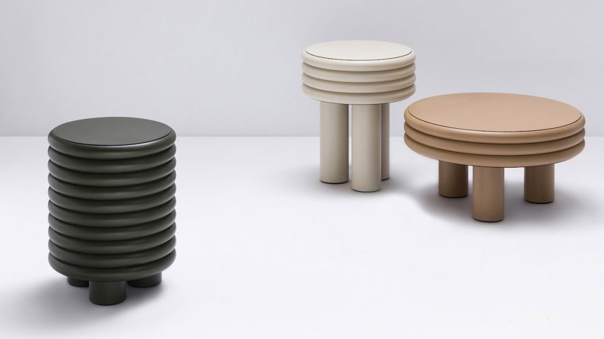 Stéphane Parmentier upholsters chubby furniture collection in leather