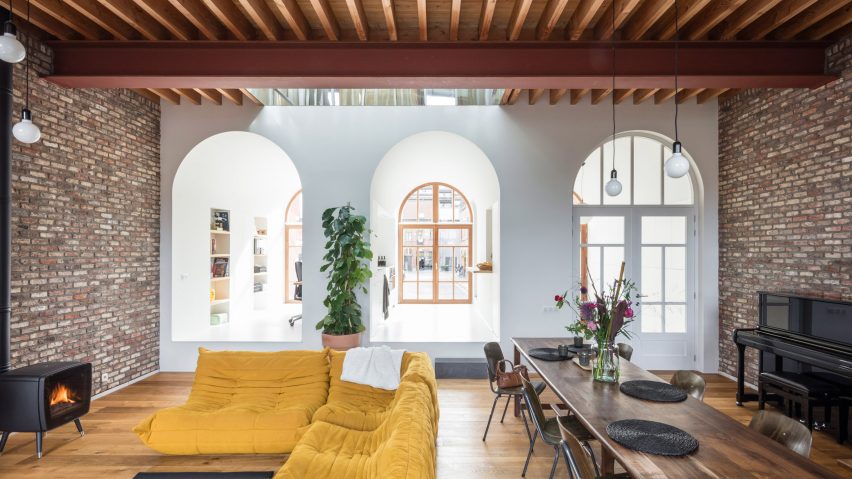 Ghent house by Atelier Vens Vanbelle features arching spaces extruded into new white volume