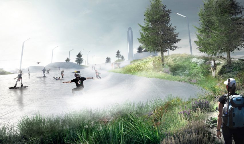 SLA have unveiled plans for a ski slope atop BIG's Amager Bakke Waste-To-Energy Plant