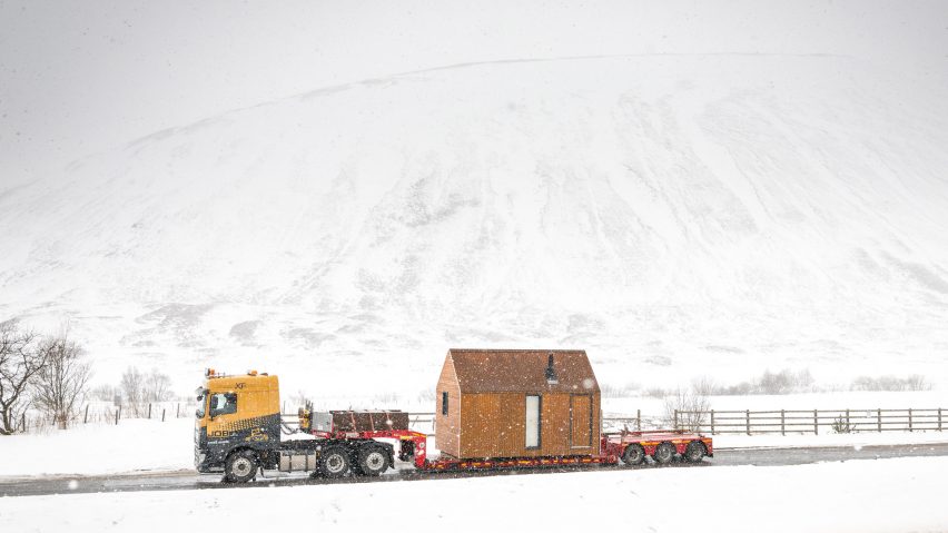 Prefabricated cabin can be transported to remote locations by lorry