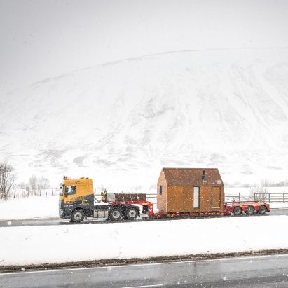 Prefabricated cabin can be transported to remote locations by lorry
