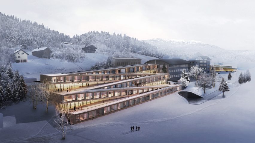 BIG reveals plans for Swiss hotel with zigzagging ski slope on its roof