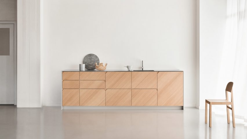 Cecilie Manz hacks IKEA kitchen using steel and warm-toned wood