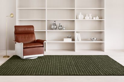 British designer Ilse Crawford was inspired by the natural landscape surrounding the Kasthall factory in Kinna, Västergötland when creating her collection of green rugs for the Swedish textile company.