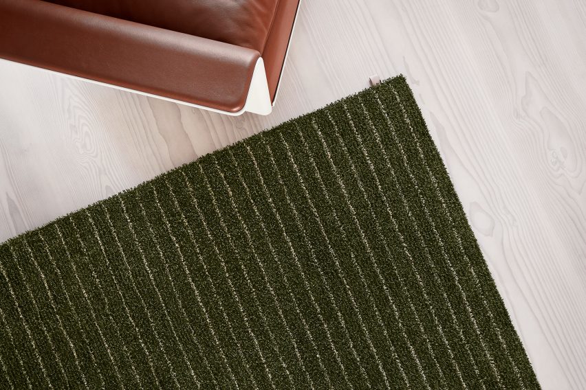 British designer Ilse Crawford was inspired by the natural landscape surrounding the Kasthall factory in Kinna, Västergötland when creating her collection of green rugs for the Swedish textile company.