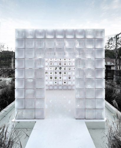 3D-printed pavilion contrasts with traditional stone structure at LEI House by AZL Architects