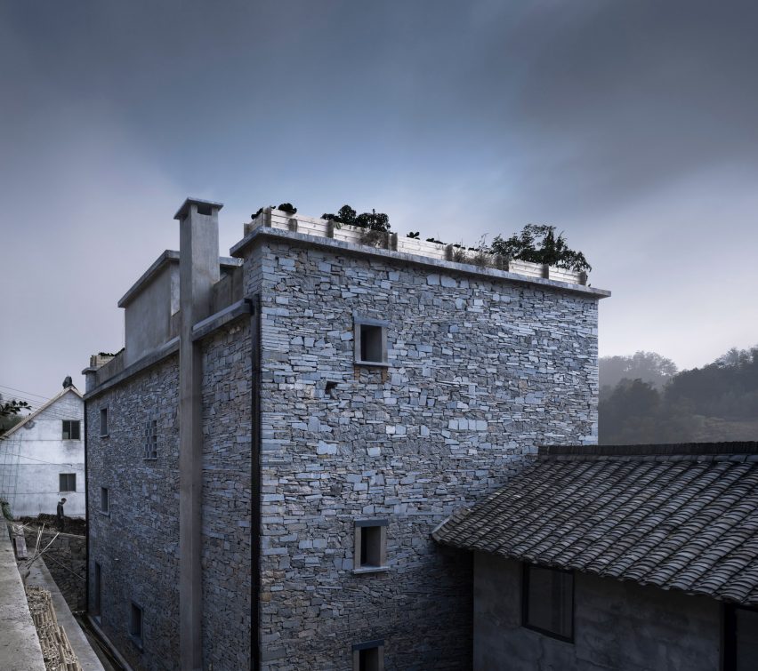 3D-printed pavilion contrasts with traditional stone structure at LEI House by AZL Architects