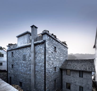 3D-printed pavilion contrasts with traditional stone structure at LEI House by AZL Architects