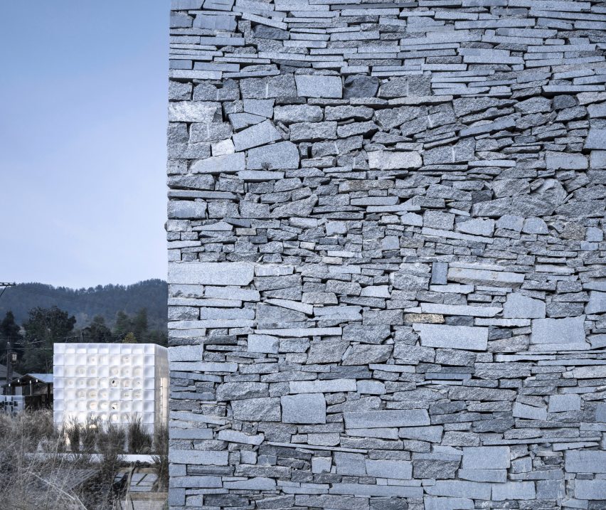 3D-printed pavilion contrasts with traditional stone structure at LEI House by AZL Architects