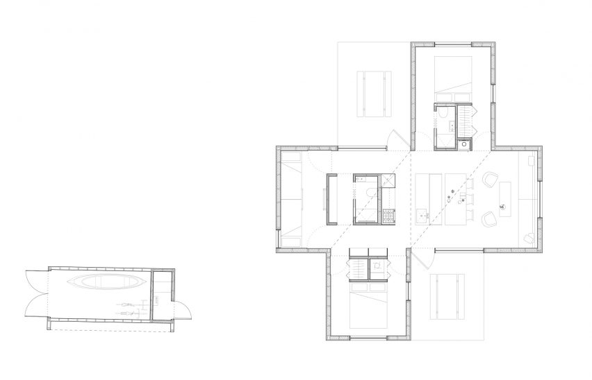 Mork-Ulnes Architects completes timber-clad house with a "pinwheel plan" in a Norwegian forest