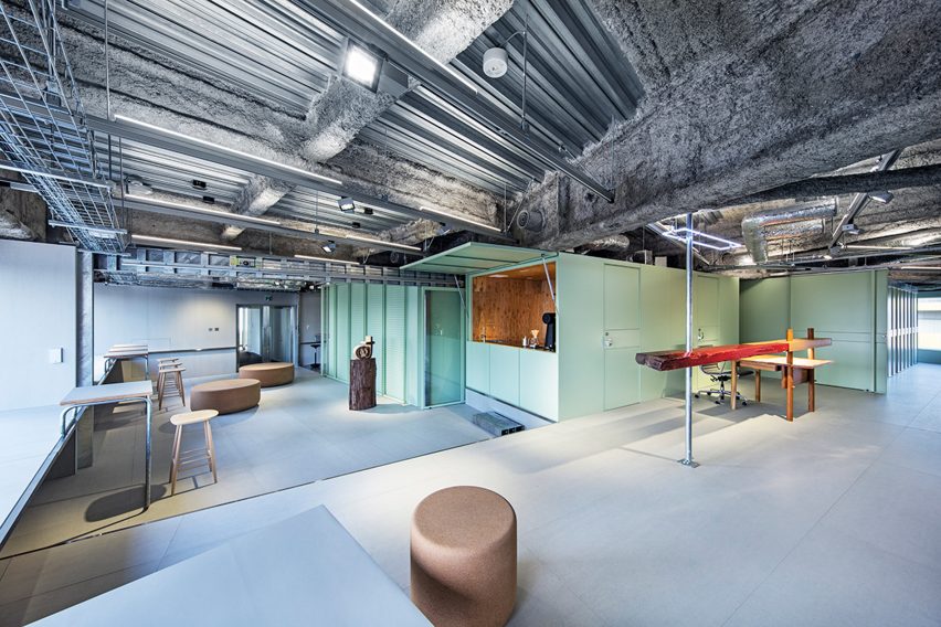 Schemata Architects plays with materials and movable furniture at Tokyo record-label offices