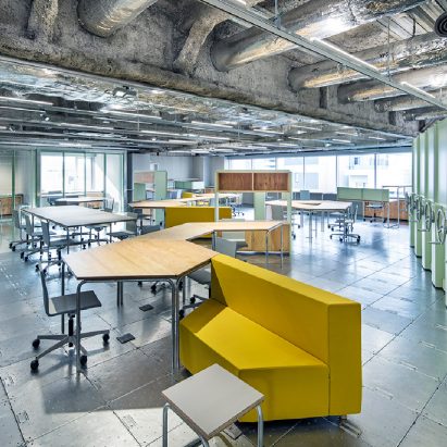 Schemata Architects plays with materials and movable furniture at Tokyo record-label offices