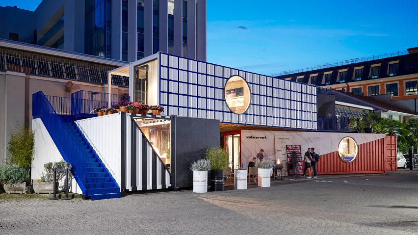 Containerwerk installation in Milan made from shipping containers