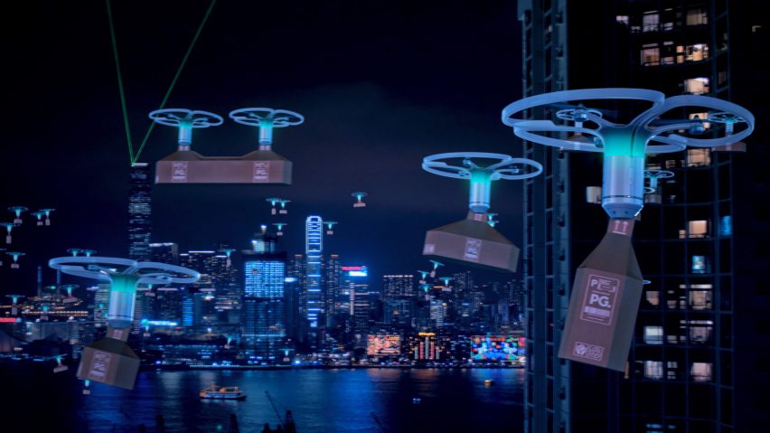 Frame from Elevation – a short documentary by Dezeen about how drones will change cities