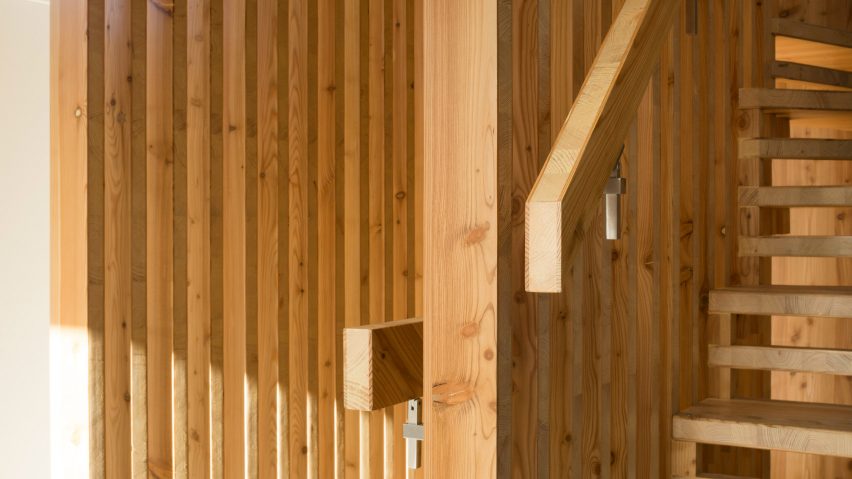 Hundreds of timber components slot together to form statement staircase at WG+P's Askham Road house
