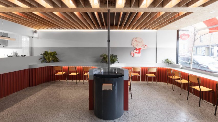 Colours “inspired by a classic New Balance sneaker” decorate Montreal falafel shop