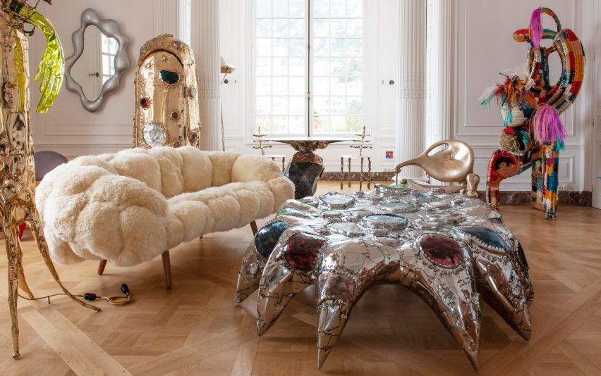 Misha Kahn unveils jewelled tables and “animated” chairs at Nomad Monaco