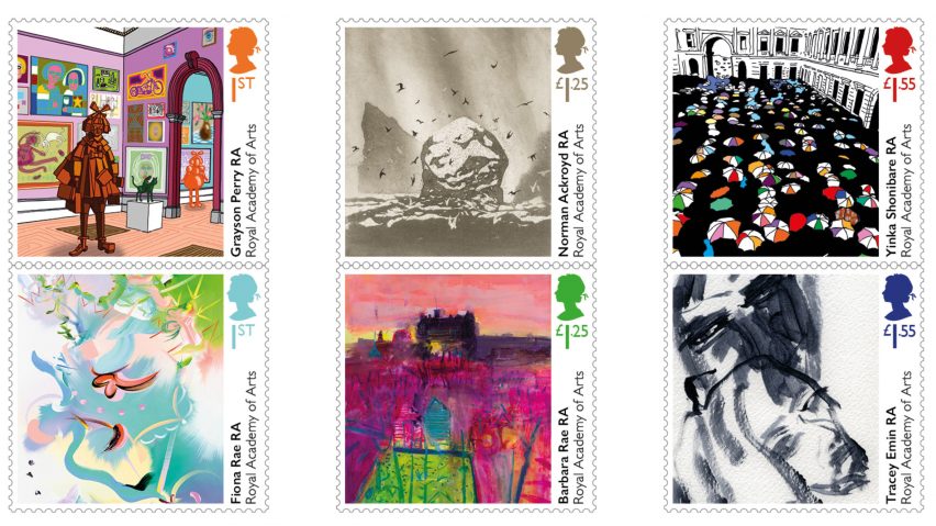 Grayson Perry and Tracey Emin mark Royal Academy's 250th anniversary with bespoke stamp designs