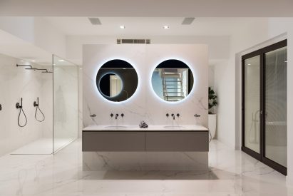 Grohe's updated Atrio faucet collection was unveiled in an installation at Milan design week