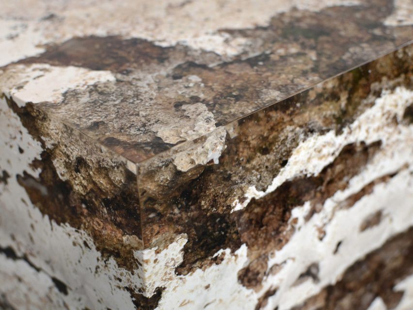 Alcarol and Vaselli create table and stools from travertine encased in resin
