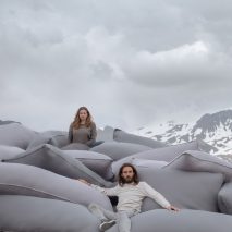 Smarin stacks cushions to create seating that looks like military defences
