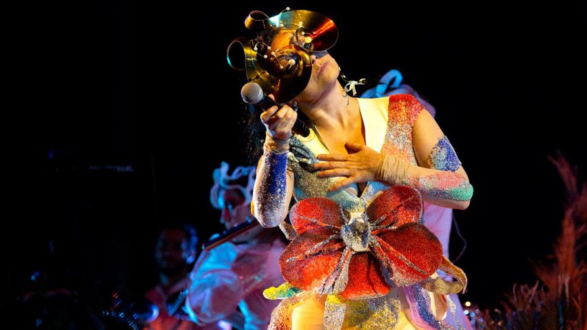 Björk’s Utopia tour headpieces made to resemble orchids and bones