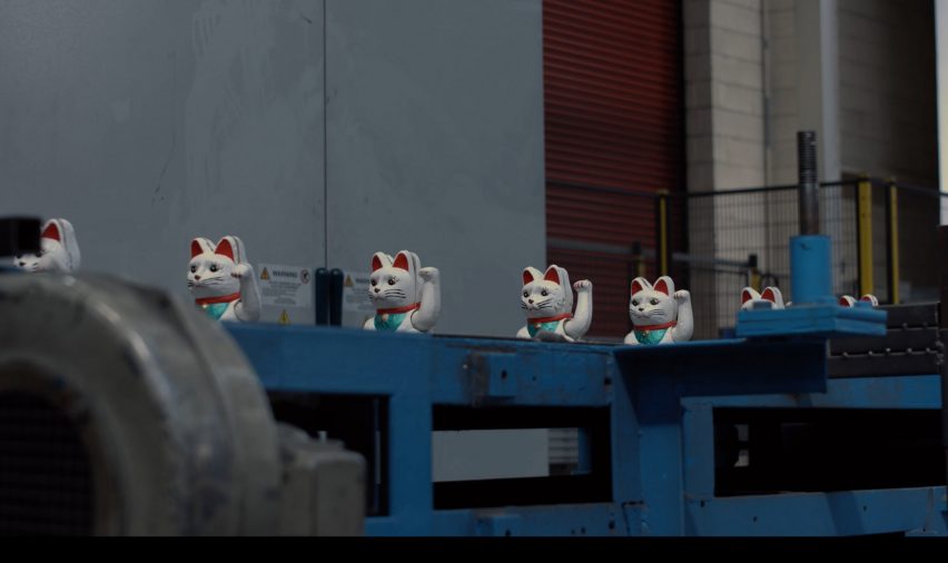Katie May Boyd's installation turns plastic waste into beckoning cats