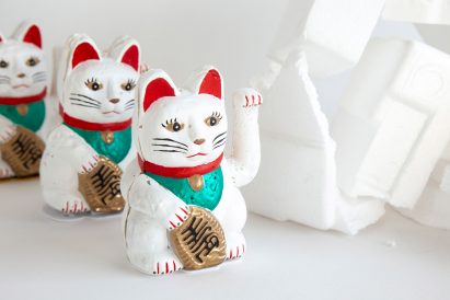 Katie May Boyd's installation turns plastic waste into beckoning cats