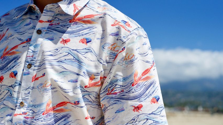 Waste plastic details on Hawaiian shirt highlights issue of ocean plastic
