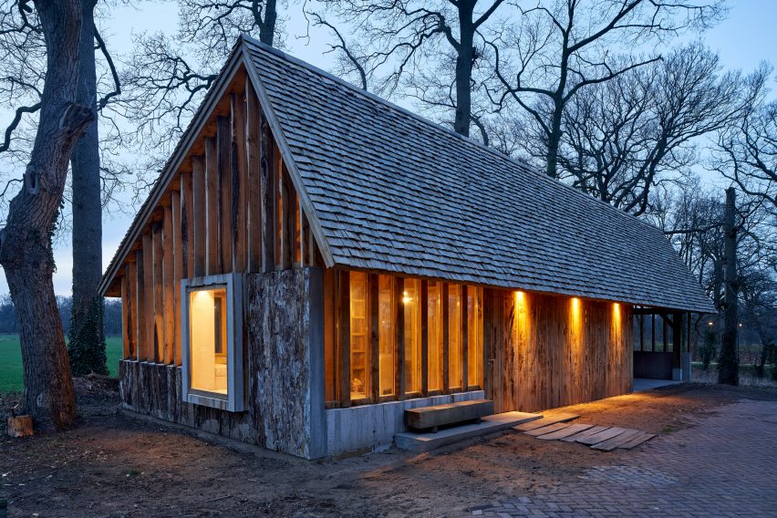 HilberinkBosch Architects builds timber and glass barn using wood felled from their own land