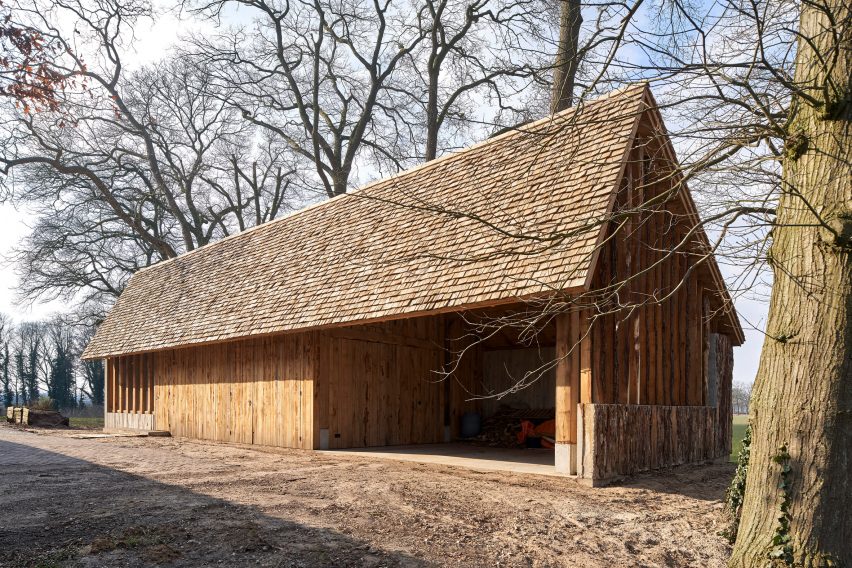 HilberinkBosch Architects builds timber and glass barn using wood felled from their own land