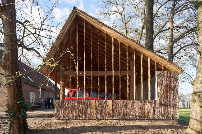 HilberinkBosch Architects builds timber and glass barn using wood felled from their own land