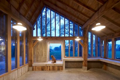 HilberinkBosch Architects builds timber and glass barn using wood felled from their own land