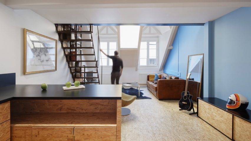 Attic apartment in Paris overhauled with industrial materials by Florent Chagny Architecture