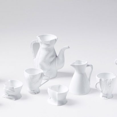 Zhekai Zhang's creates "imperfect" ceramics using fabric moulds