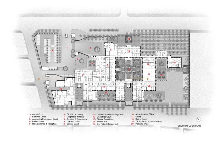 Arcop arranges Afghan hospital around public and private courtyards