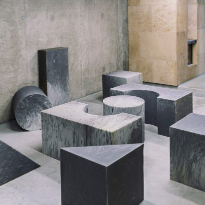 Geometric foam blocks mimic marble and terrazzo at Beirut Design Week